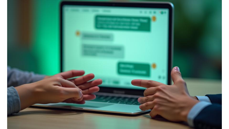 Image depicting interconnected professional hands, one typing on a laptop, another offering a handshake, symbolizing strong customer support and fair resolution processes. Features subtle, reassuring glow in brand's greens and teal.